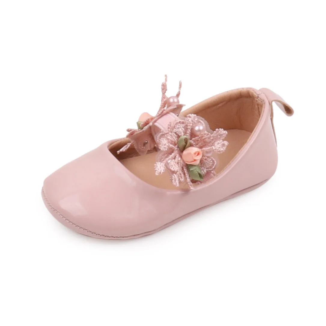 Baby Girls Solid Color Princess Design with Lace Flower and Elastic Band Breathable Toddler Shoes supplier