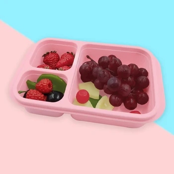 Food Grade Leak-Proof Silicone Bento Box Lunchbox 3 Compartment Food Container With Lid