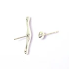 Silver Stick Classic Brass Plated Silver Color Ball Shape And Irregular Long Stick Stud Earrings