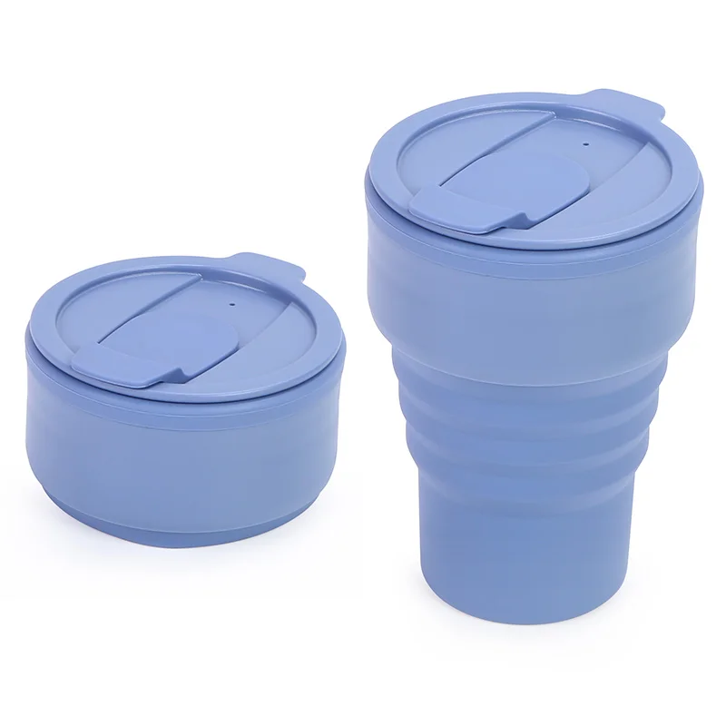 Factory price BPA Free Eco-Friendly Portable Foldable Collapsible 375ml Travel Sport Silicone Coffee Mug Cup With Lid