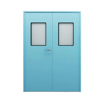 Modern Design Galvanized Steel Double Leaf Clean Room Door with Visual Window Automatic Swing Open for Hospitals and Schools