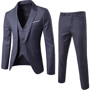 Men Slim Fit Single Breasted Wedding Suit 3 Pieces Blazer+Pants+Vest set Men Business Formal Suit