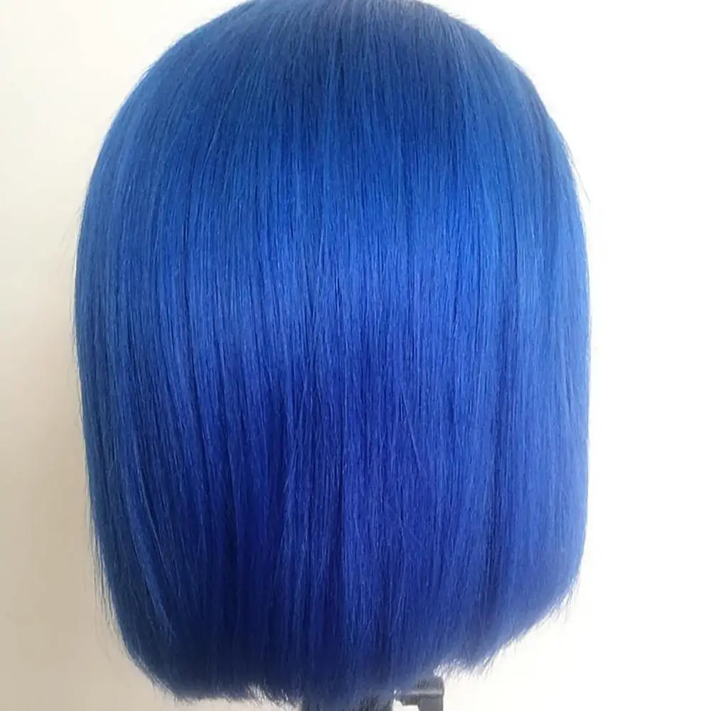 blue blunt cut bob wig