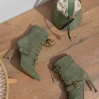HOWARD SHAWN New Fashion Green Ankle Boots For Women Gold Metal Lace Up Pointed Toe Stiletto Heels Girl Boots