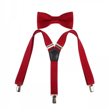 Custom Logo Adjustable Bowtie Set Kids Child Toddler Clips Suspender for Boys and Girls