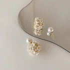 Flower Earrings Vershal Gold Plated Vintage French Style Shell Flower Pearl Earrings Jewelry For Women