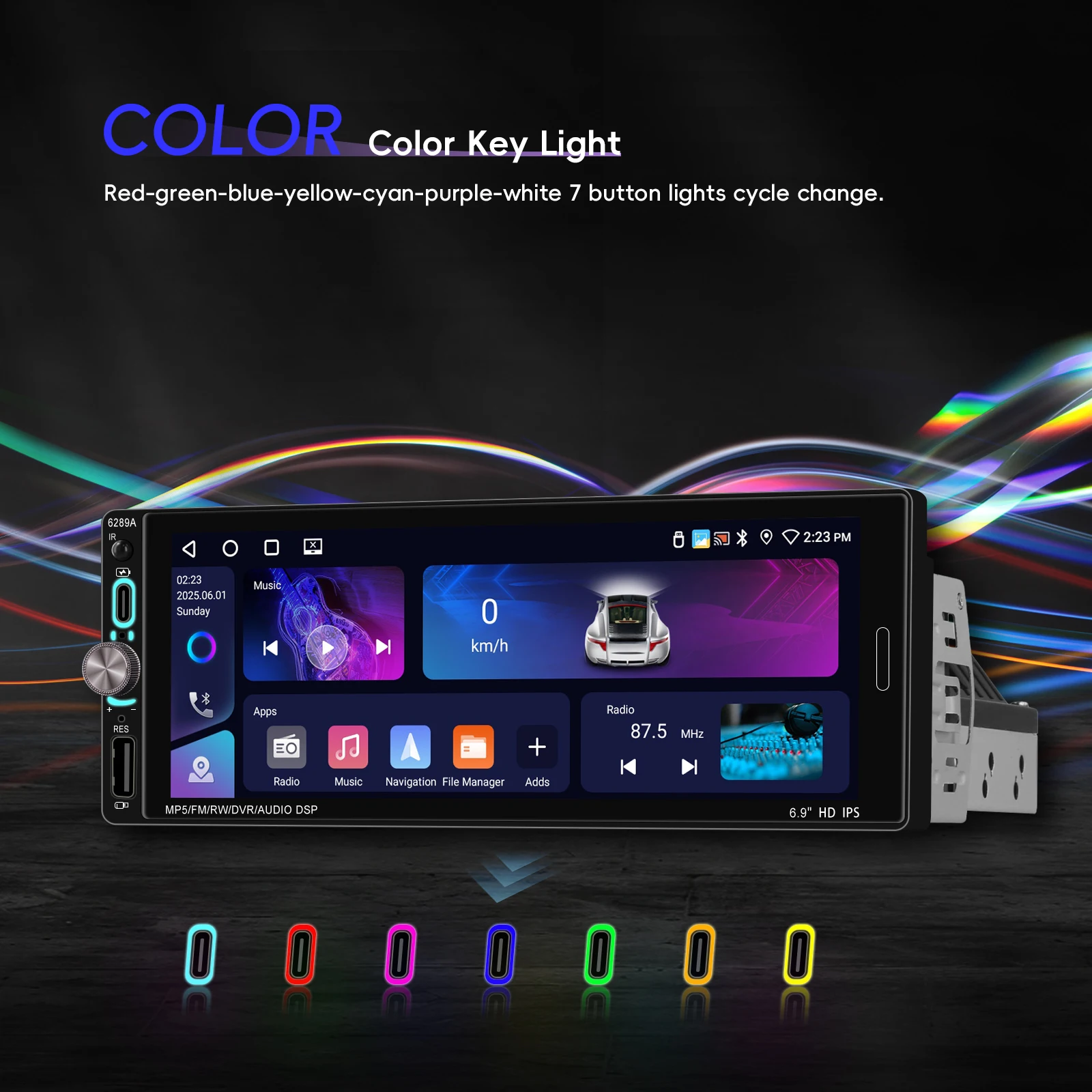 android auto gps wifi bt usb ips display split screen knob control a4505-7