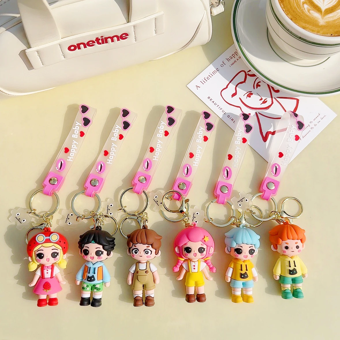 Manufacturer Llaveros Custom 3D doll Cute boy Kawaii girl Cartoon Anime key chain Plastic key chains