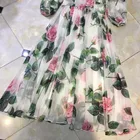 Women's Fashion Designer Women's Waist Dress Autumn Pink Rose Flower Dress