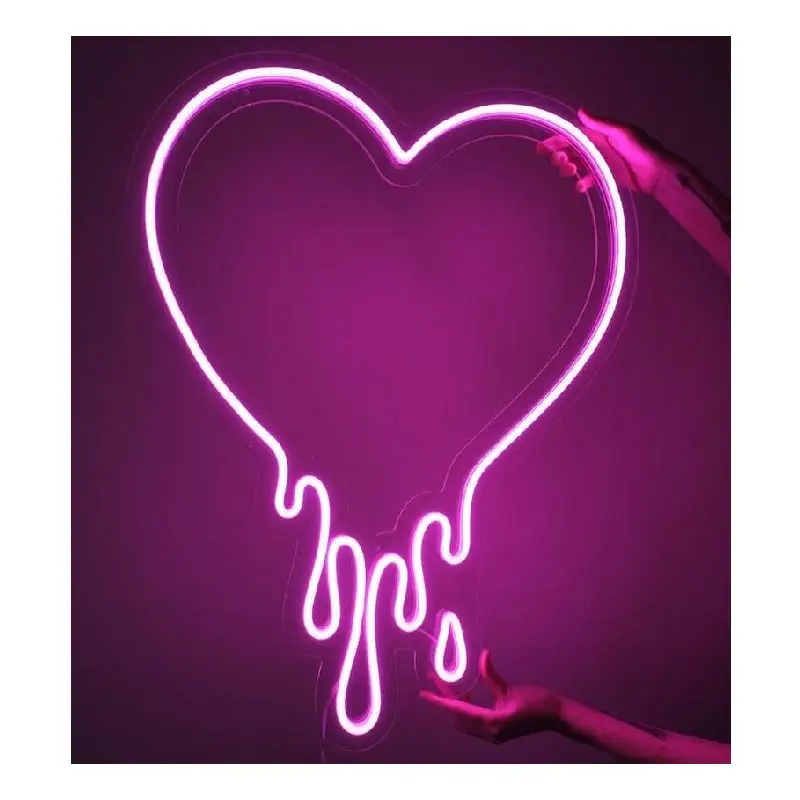 Pink Neon Wall Light Home Decor Pink Heart Neon Decor Heart Flex Silicone LED Neon Sign Heart Neon Sign Double Love Shape Neon Led Sign