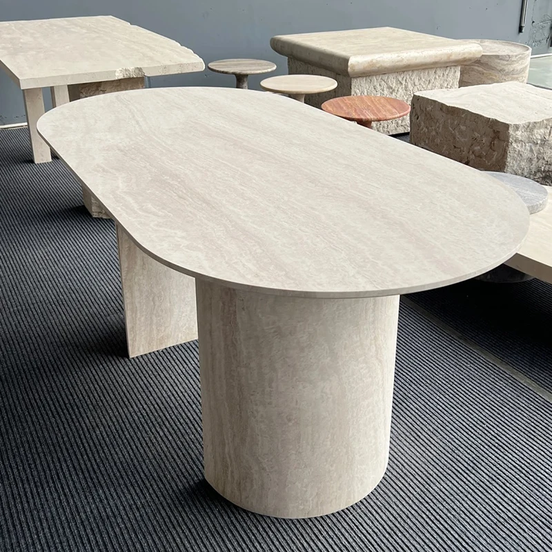 product luxury natural beige travertine modern coffee table stone handmade portable home travertine furniture-5