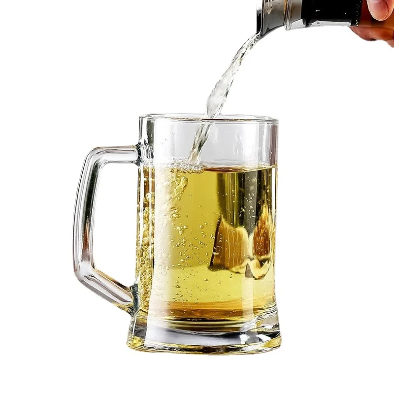 Beer Glass Stein with Handle Clear Lead-Free Freezer Beer Cup Heavy Drinking Glass for Beer Milk Juice Bar Beverages