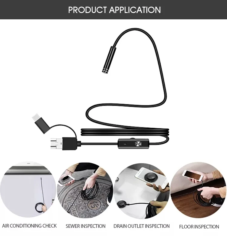 5m Hard Cable Sewer Endscope 7mm 3 In 1 Industrial Endoscopy Camera For