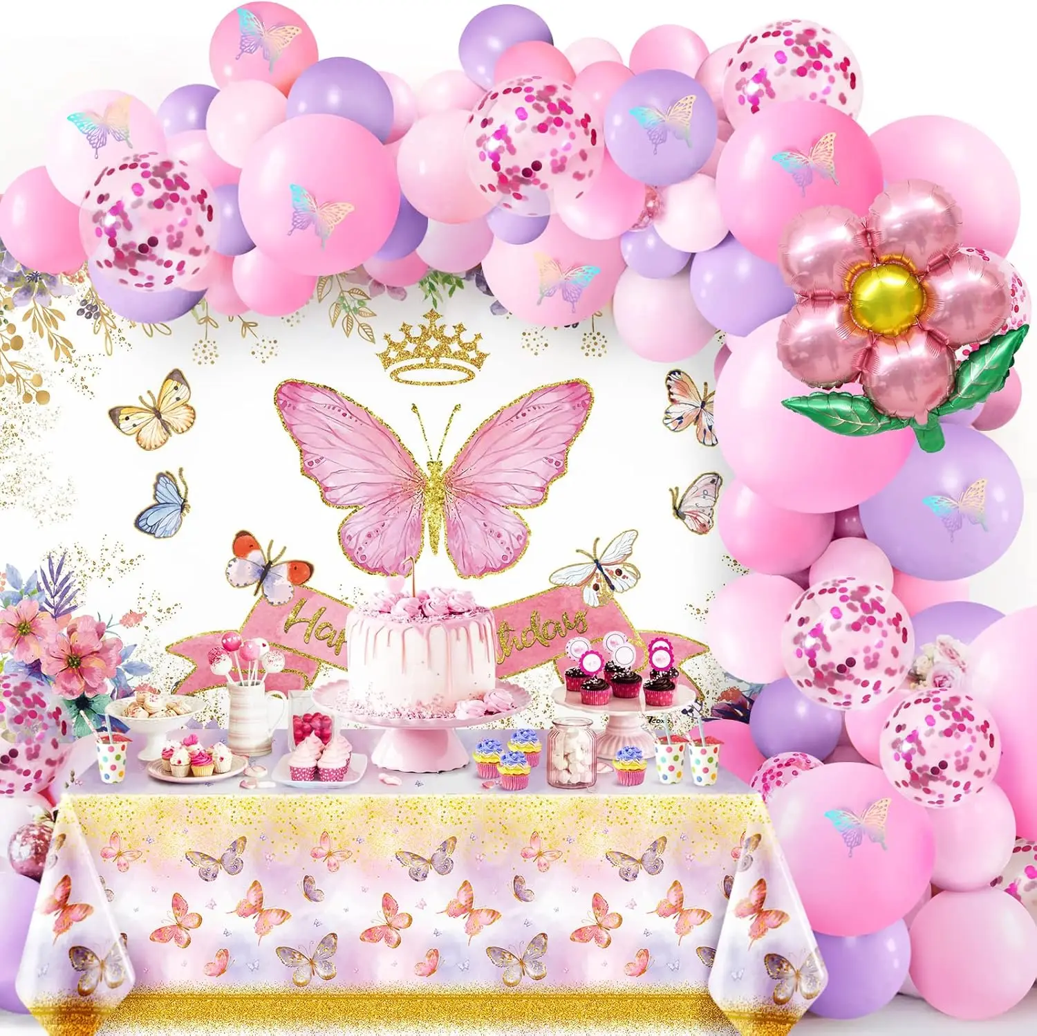 Butterfly Theme Party Decorations Butterfly Birthday Decorations with Pink Purple Balloon Arch Kit