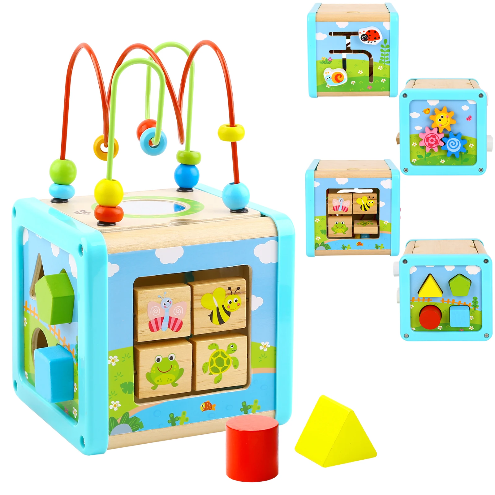 wooden activity cube target