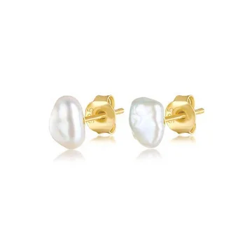 2021 New Design 18K gold 925 sterling silver baroque stud jewelry women pearl earrings