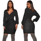 Dress High Quality Causal Long Sleeve Sexy V Neck Dress