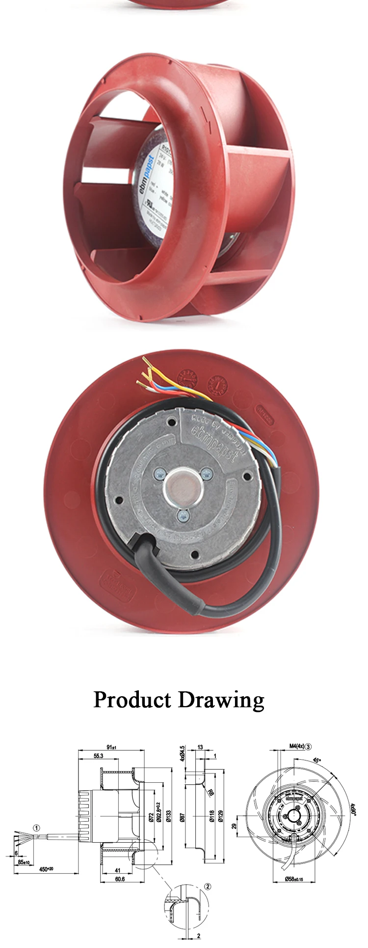 Centrifugal Fan, R1G133-AA17-02, 24V, 1.3A, 133MM - detail 4