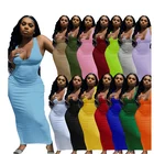 Dress 2021 Round Neck Sleeveless Bodycon Maxi Elegant Women Summer Party Long Casual Dress