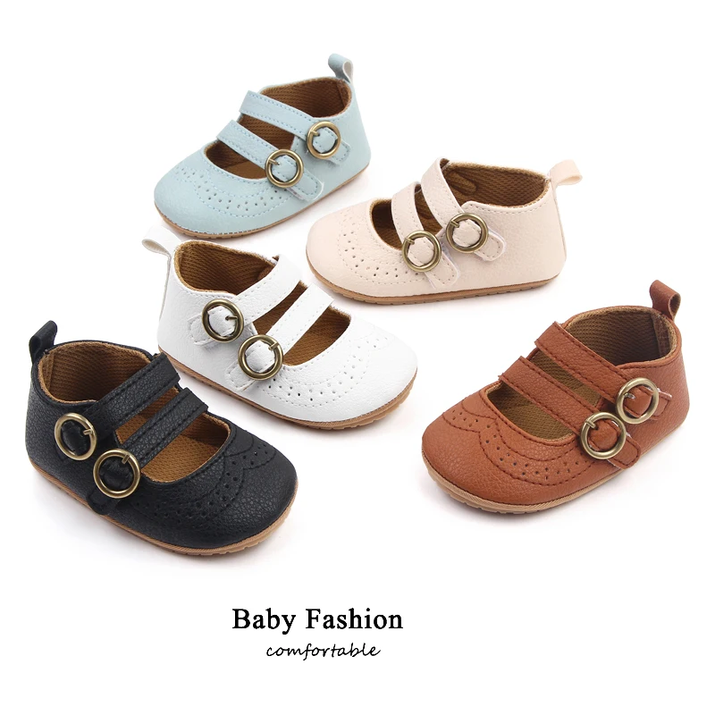 Leather Mesh Hollowed Out Double Line with Baby Girls Solid Color Soft Soled Small Leather Shoes supplier