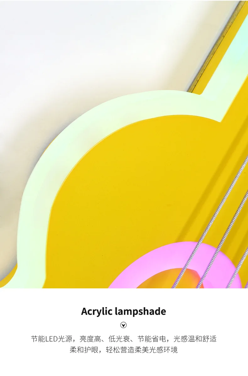 Children Guitar Ceiling Lamp Remote Control Kids Room Bar Home Party Dimmable Atmosphere RGB Led Ceiling Chandelier