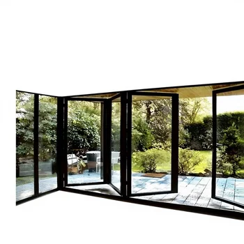ALUFRONT AS2047 Balcony Patio Double Tempered Glass Folding Door Aluminum Alloy Bi-fold Door System Thermal Insulation Exterior