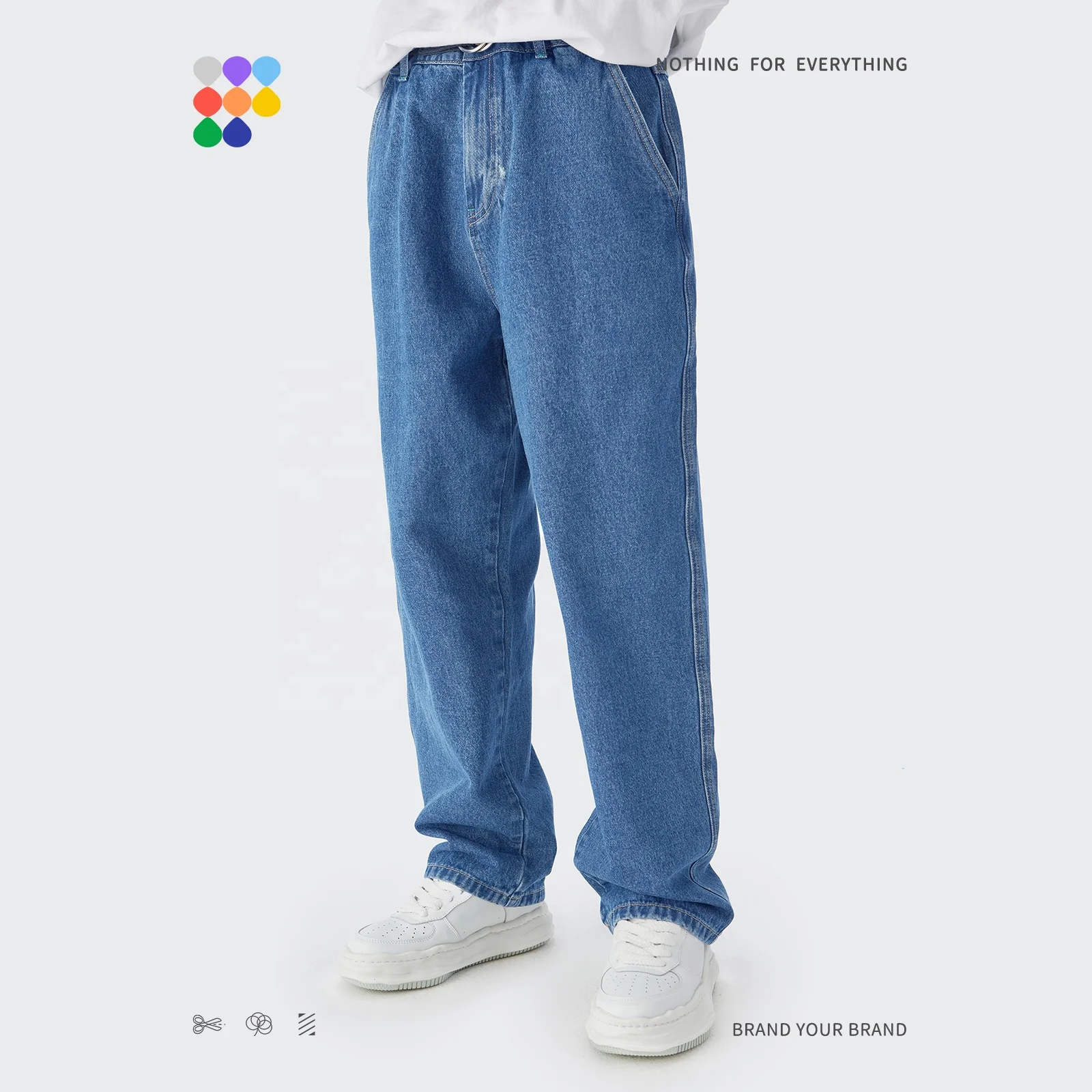 Wholesale Men Fashion Jeans Straight Denim Coat Pants Men Hip Hop Casual Unisex Jeans Set