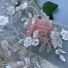 Floral Lace WS3034 Hot Sales Floral White 3D Flower Embroidery Wedding Lace Fabric