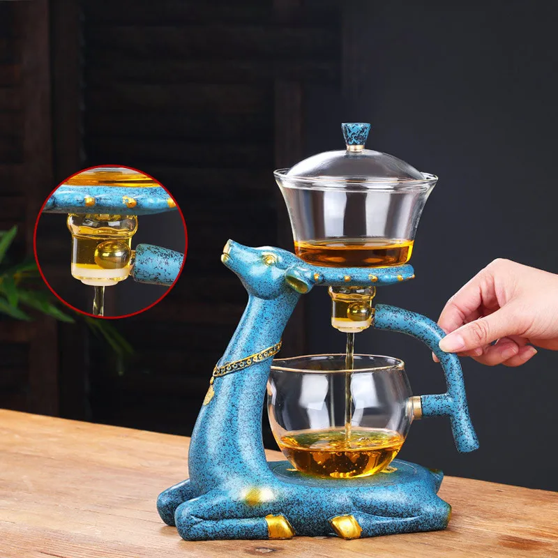 Creative deer self-watering chinese tea pot set heat water heater pot resistant glass tea pot with strainer 4.jpg