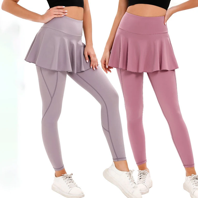 YIYI With Skirts 2 In 1 Workout Tennis Pants High Stretchy Compression Pants High Waist Leggings Gym Clothes With Pockets