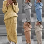 Long Sleeves Sweater Hot Sell Long Sleeves Sweater + Long Skirt 2 Pieces Set Twist Knit Sweater Suit