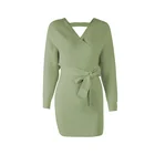 New Design Sexy Girls Pure Color V-neck Cotton Soft Sweater Dress For Women