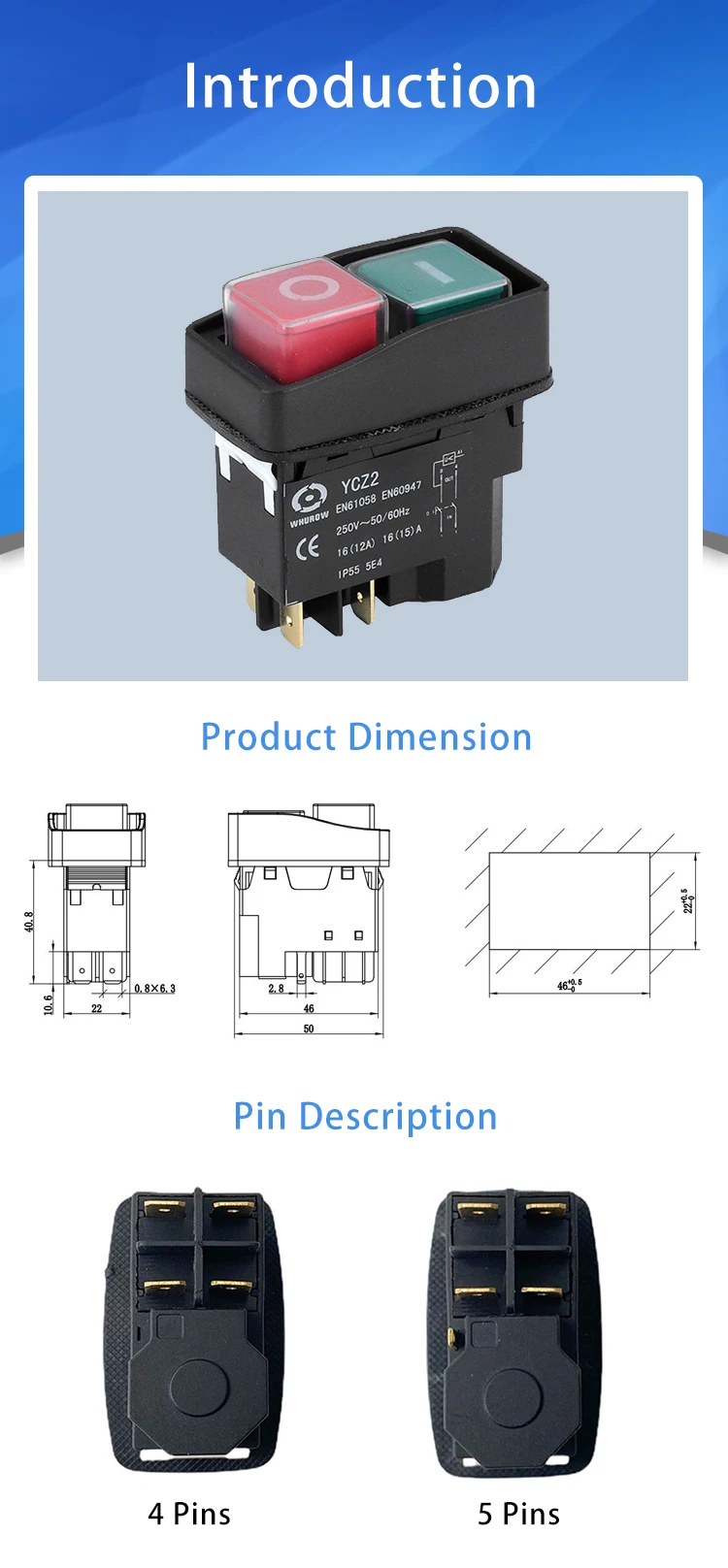 Electromagnetic Switch Ycz Series Waterproof Push Button Reset