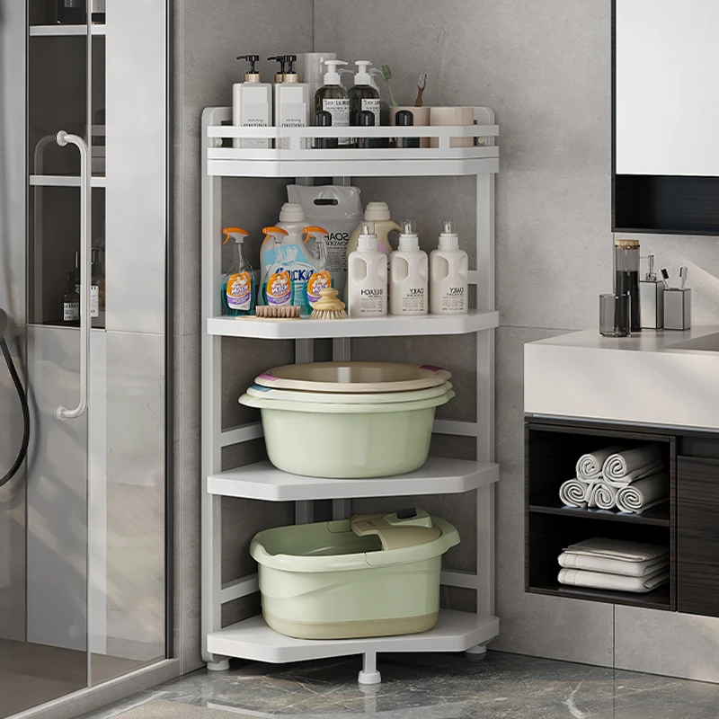 3 layer bathroom triangle movable storage rack Basin bucket shower corner shelf floor standing toiletries toothbrush cup holder