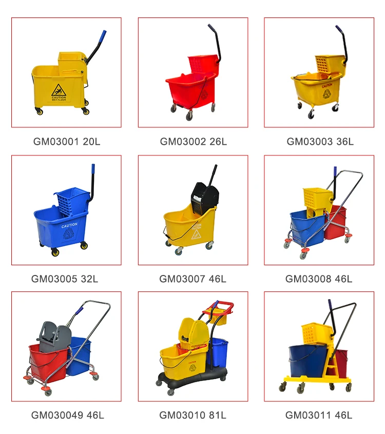 High Quality Plastic Down Press Hotel Housekeeping 35L Double Bucket mop Wringer Trolley