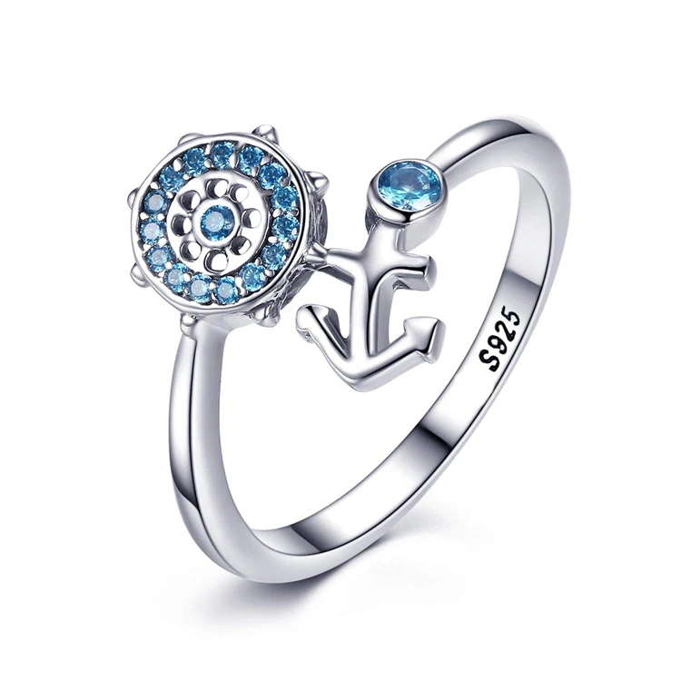 Details about   Blue CZ Nautical Rope Anchor Sailor Ring 925 Sterling Silver Nautical Jewelry 