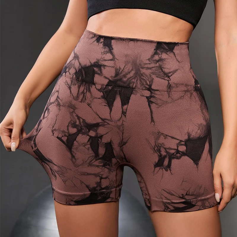 New Thickened Seamless Tie-Dye Yoga Shorts For Women Gym High-Waisted Belly Tuck Peach Butt Workout Bike Shorts
