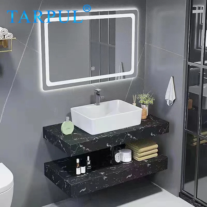 Tarpul Customized Marble Stone Basin Cabinets Sink Wall Hung Mount Factory Hotel Furniture Sets Sintered Home factory