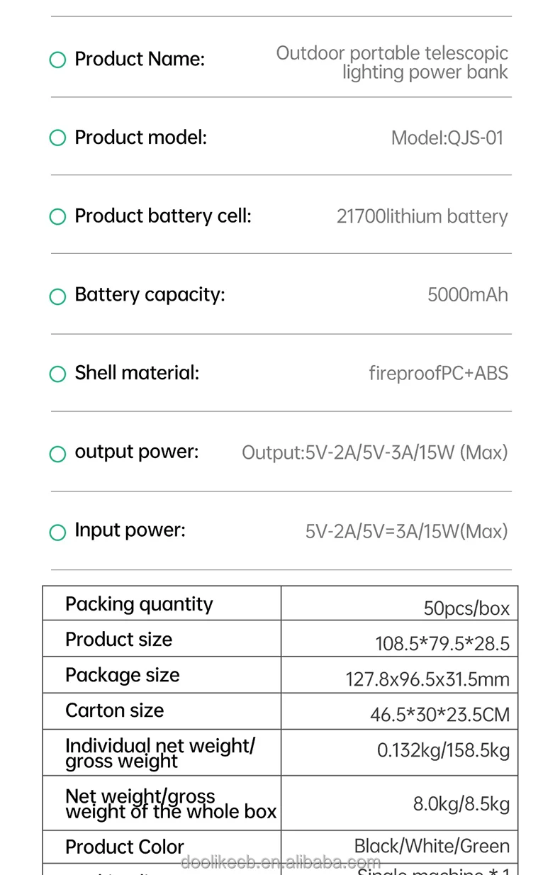 Factory Direct Portable Outdoor Emergency Flashlight Power Bank 5000mAh Telescoping Cable Mobile Phone Charger for iphone 16 15