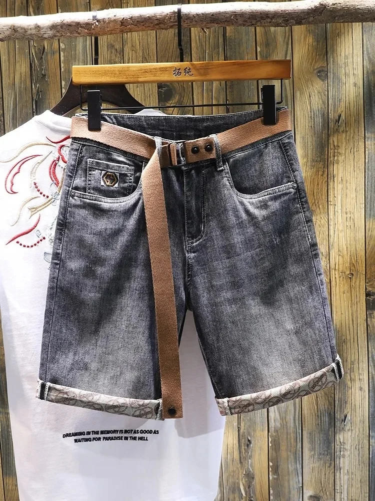 High quality jeans shorts Men's summer stretch denim pants boys short pants Young jeans fit skinny breathable Five trousers