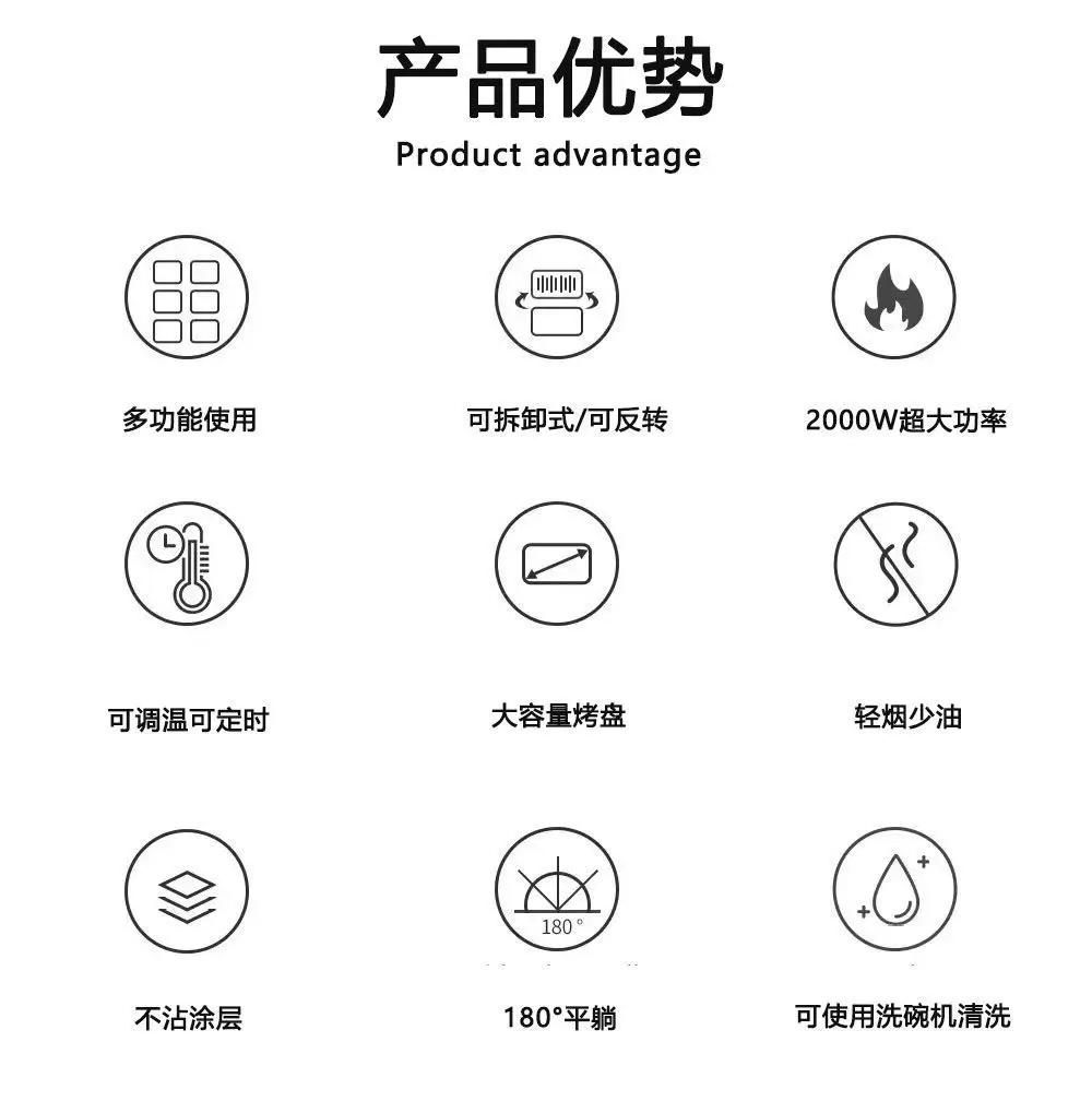 2000w Electric Contact Grill Digital Griddle And Panini Press,Optional