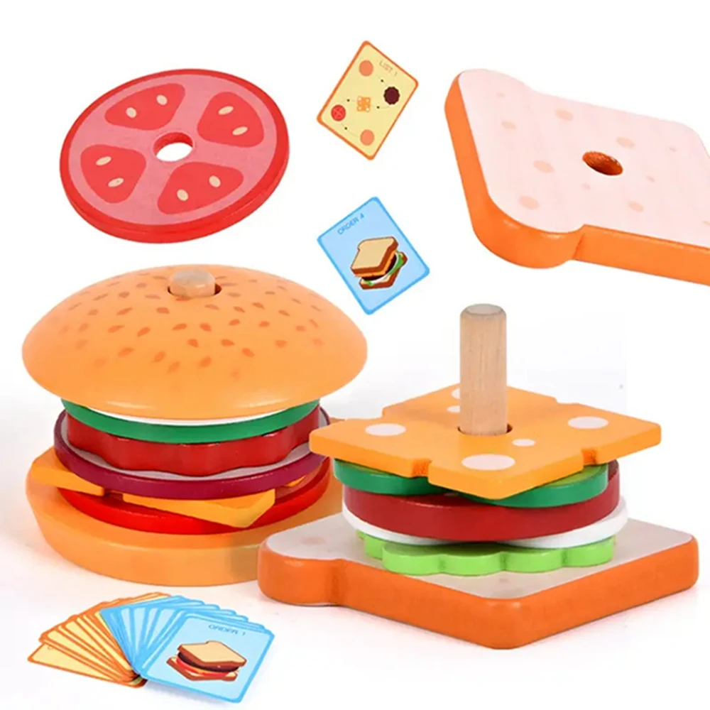 Ts Children Playing Tasty Sandwich Stacking Game Wooden Simulation Food