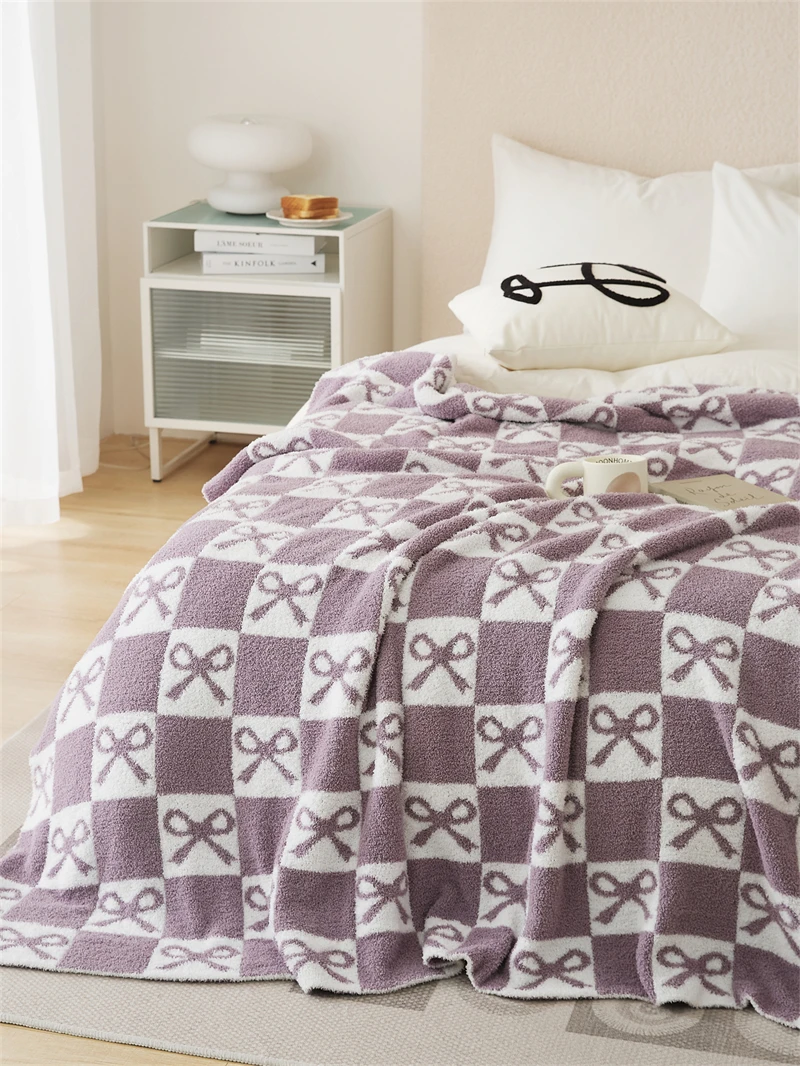 produto yiruio venda quente alta qualidade sofá xadrez lã cobertor xadrez arco jacquard malha cobertor ar condicionado zs-65