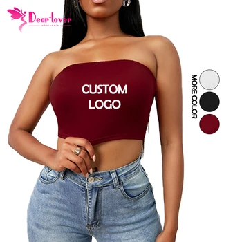 2022 Custom Logo Printed Cute Workout Shirts Sexy Solid Color White Black Knit Tube Women Crop Top