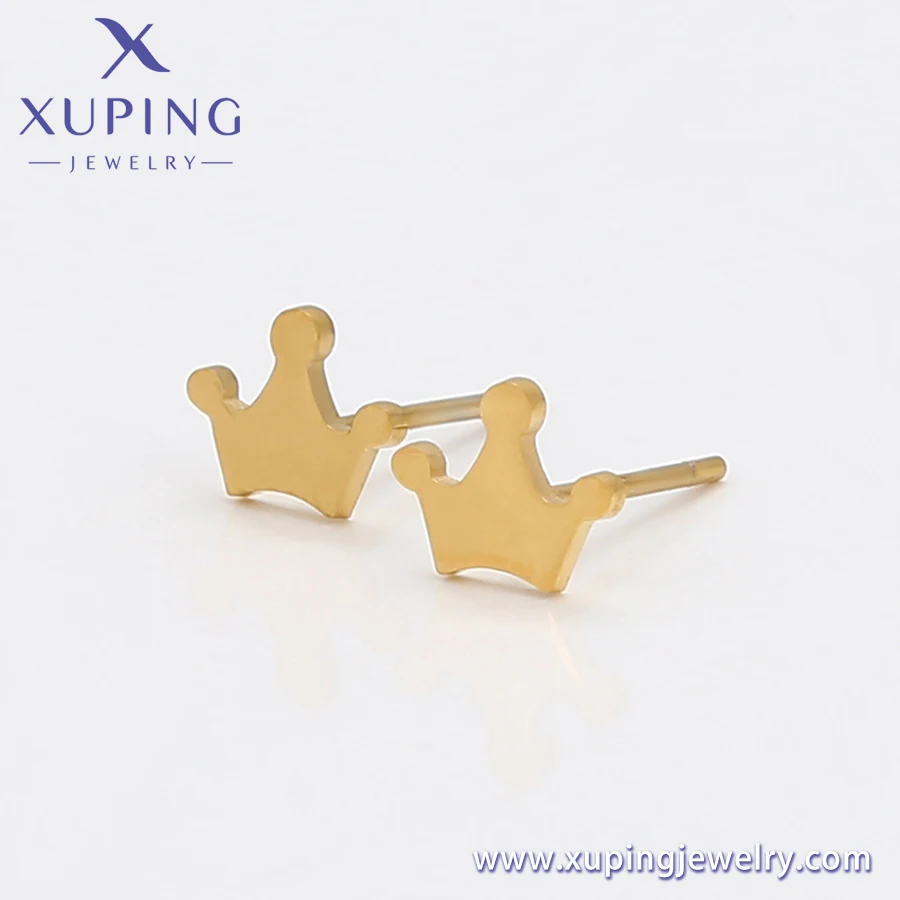 A00768997 xuping jewelry royal vintage simple luxury 14K gold-plated crown stainless steel earrings