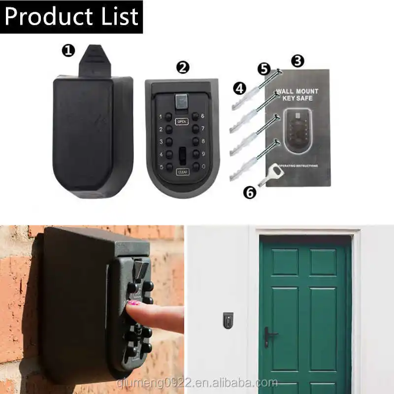 Storage Wall Mounted Black Security Key Locker Outdoor Combination Hide Key Safe Lock Box