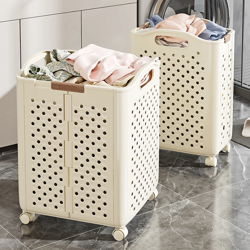 White Durable Foldable Bathroom plastic Laundry Storage Basket for Dirty Clothes