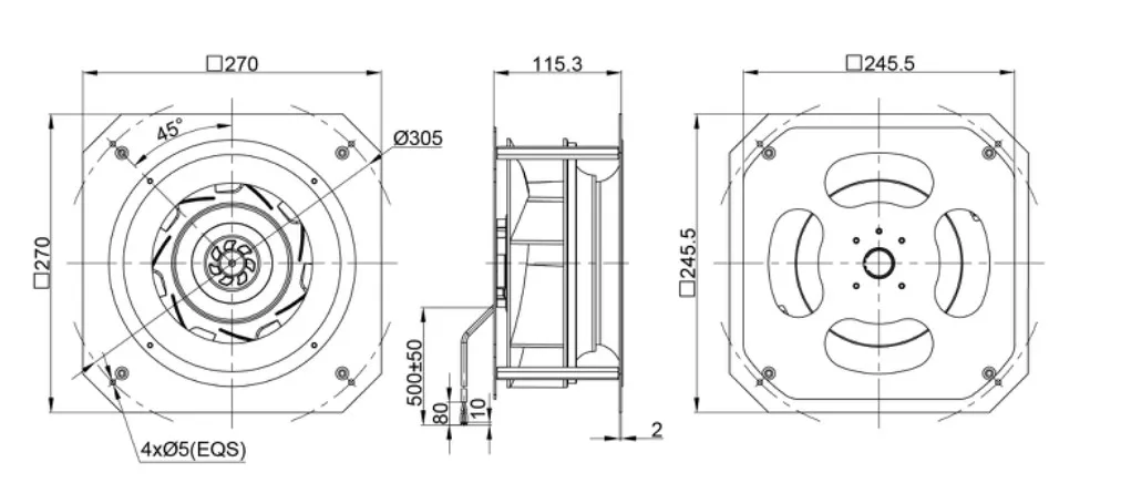 External Rotor Motor, EC-DC, 48VDC, 225mm, Centrifugal - detail 4