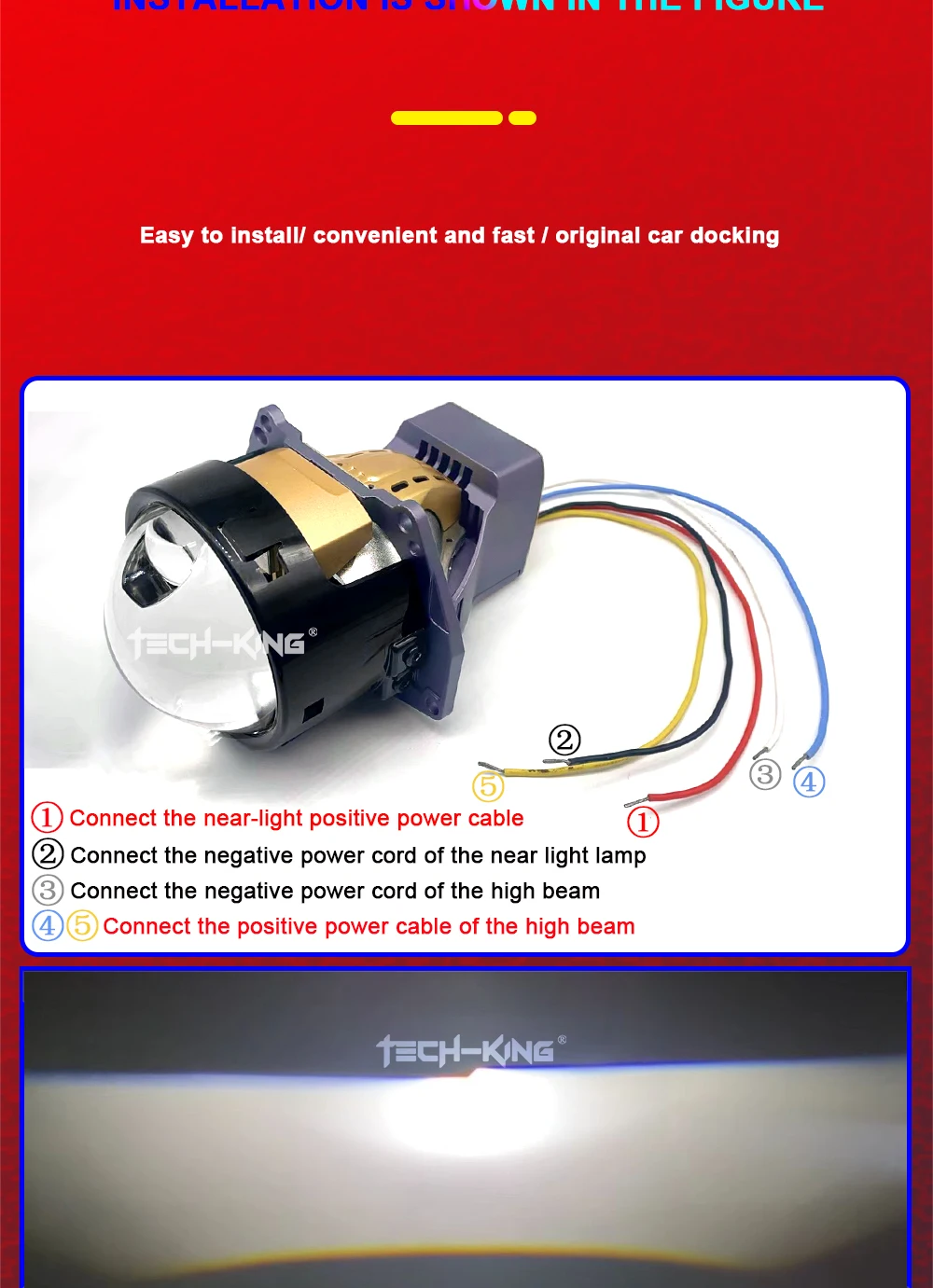 TECH-KING TIR bi-prism direct laser lens near and far light integrated 3-inch double lamp cup lens headlight projector headlamp