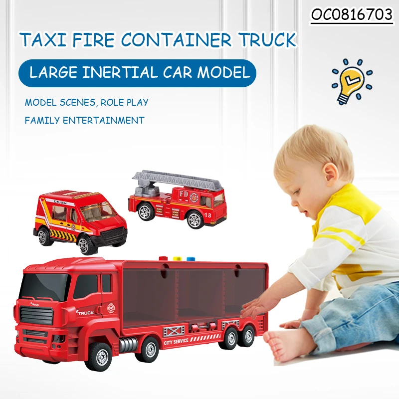3pcs kids toy car alloy model fire fighting car container truck toy electronics